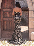 Elegant Strapless Mermaid Hem Floral Sequin Formal Evening Dress