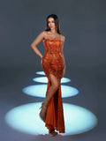 Graphic Sequin Split Thigh Party Tube Dress