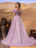 Plus Off-Shoulder Beaded Mermaid Gown with Puff Sleeves, Corset Back & Tulle Train | Luxury Glitter Evening Dress for Prom & Formal Events