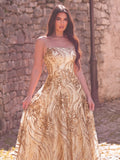 Elegant Spaghetti Straps Graphic Sequin Formal Prom Dress