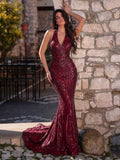 Halter Neck Backless Sequin Mermaid Dresses