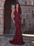 Halter Neck Backless Sequin Mermaid Dresses