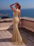 Elegant One Shoulder Split Thigh Sequin Mermaid Hem Evening Dress