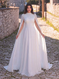 High Neck Beaded Cape Evening Gown | Open Back A-Line Chiffon Dress with Detachable Sleeves | Formal Occasion Dress for Weddings, Proms, Ceremonies