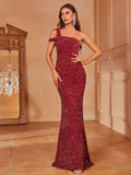One Shoulder Mermaid Hem Sequin Party Dress - Elonnashop