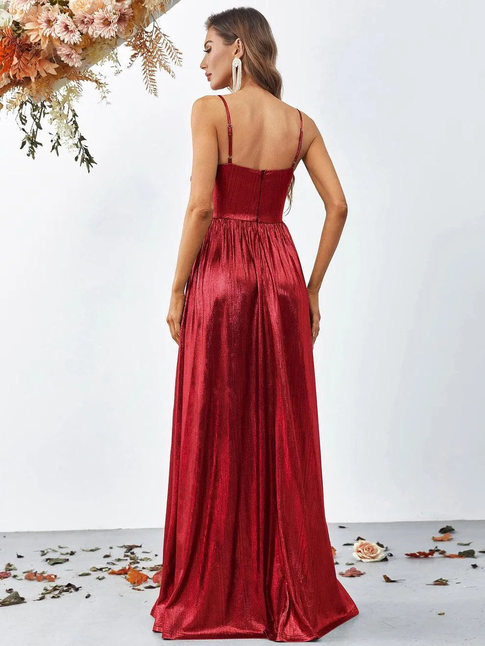 Elegant Spaghetti Strap Metallic A Line Prom Dress - Elonnashop