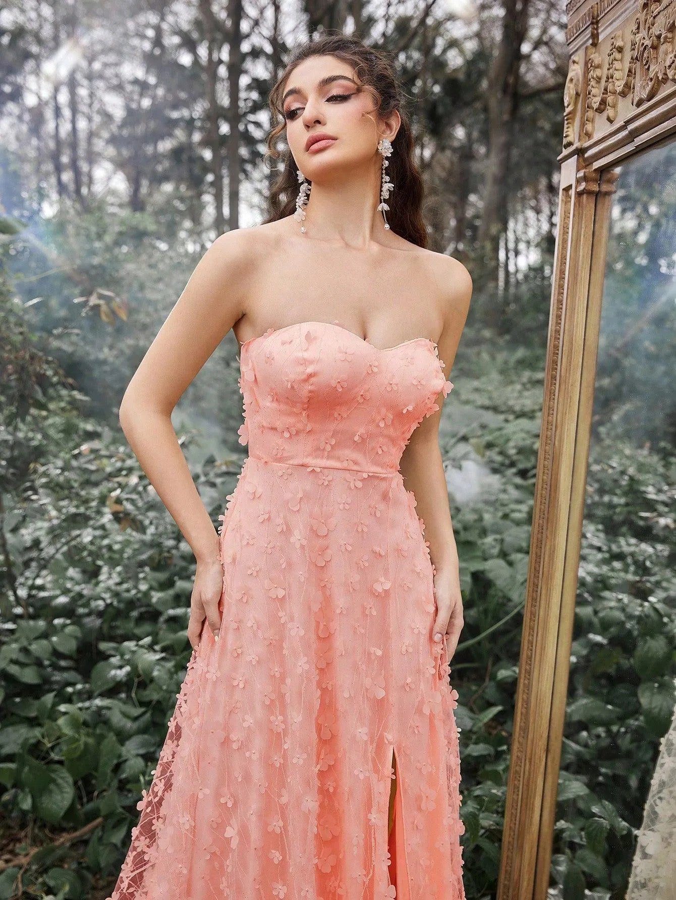 Elegant Floral Appliques Split Thigh Tube Dresses - Elonnashop