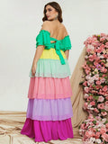 Plus Off Shoulder Ruffle Sleeve Chiffon Layered Dresses - Elonnashop