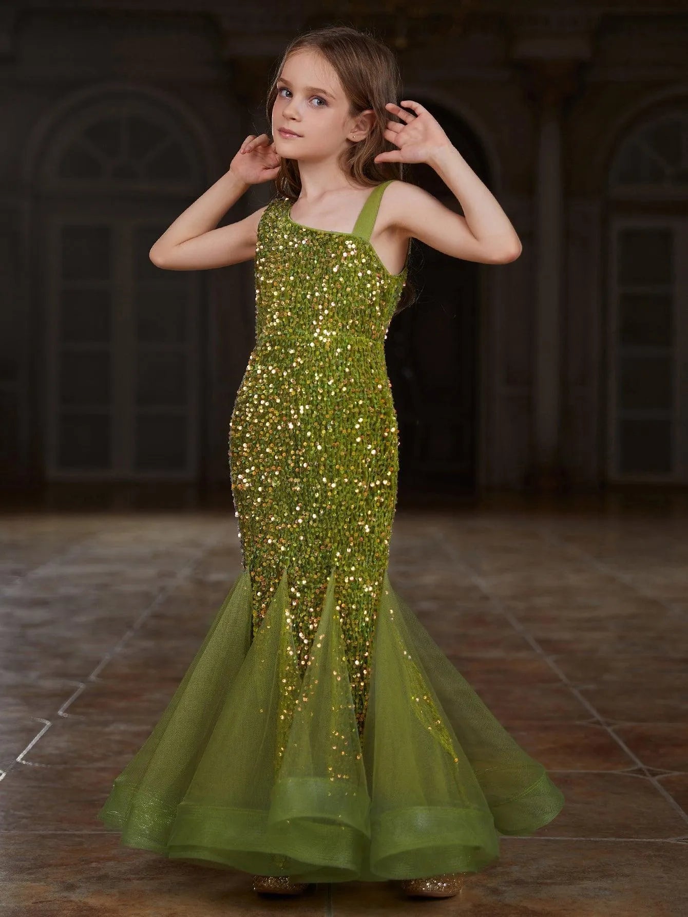 Tween Girls' Mesh Insert Mermaid Hem Sequin Dress - Elonnashop