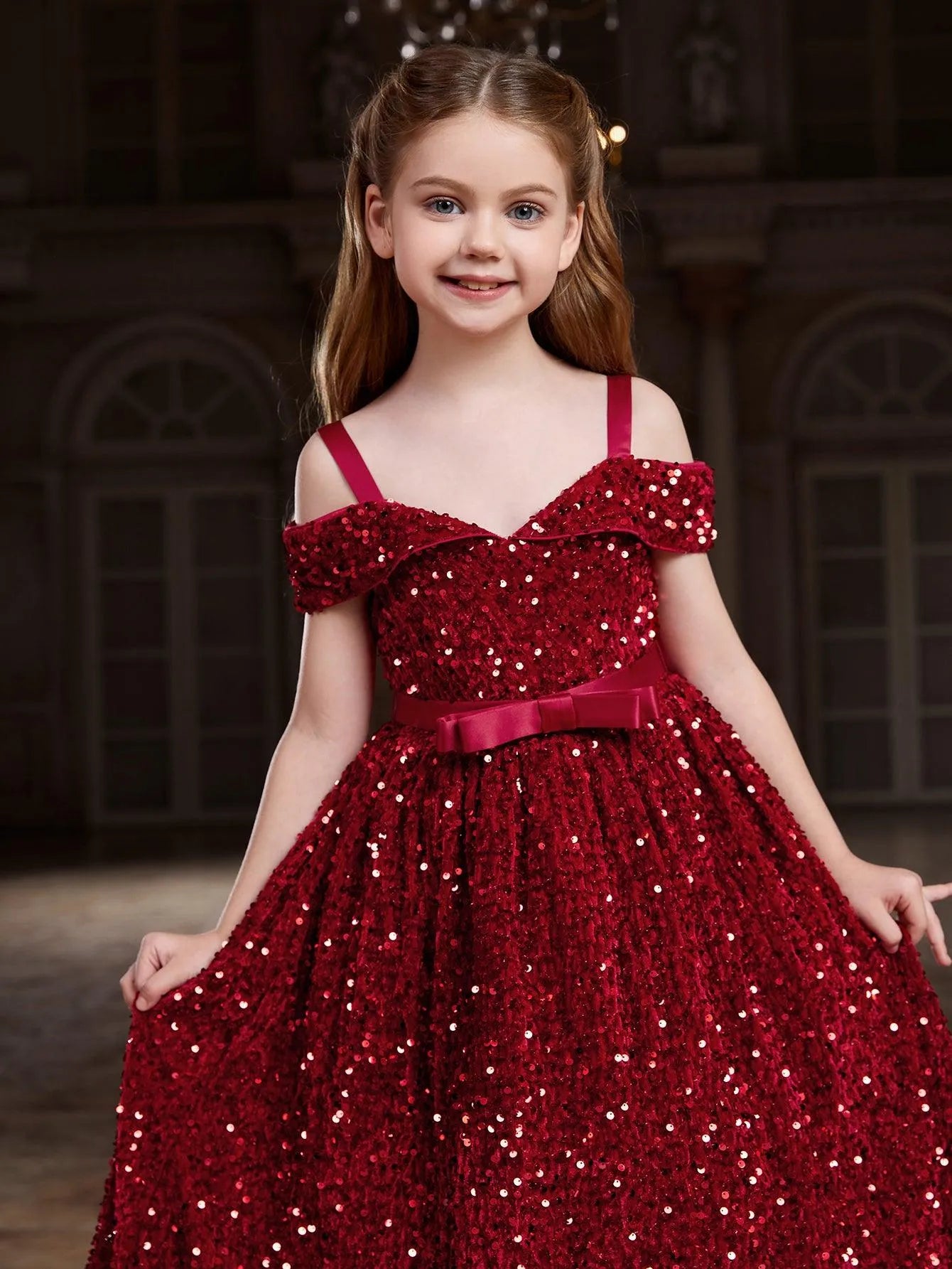 Tween Girls' Off Shoulder High Low Hem Sequin Dress - Elonnashop