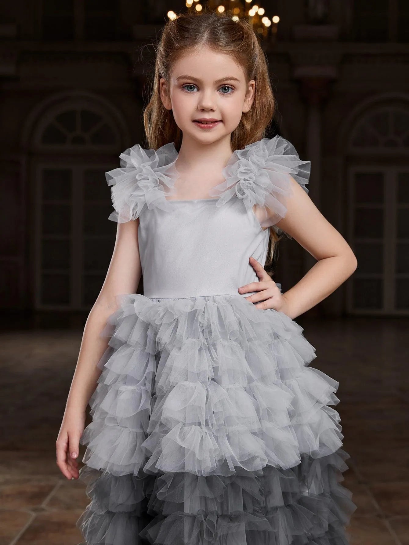 Tween Girls' Ruffle Trim Gradient Layered Hem Cake Dress - Elonnashop