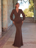 Surplice Neck Lantern Sleeve Chiffon Mermaid Dress