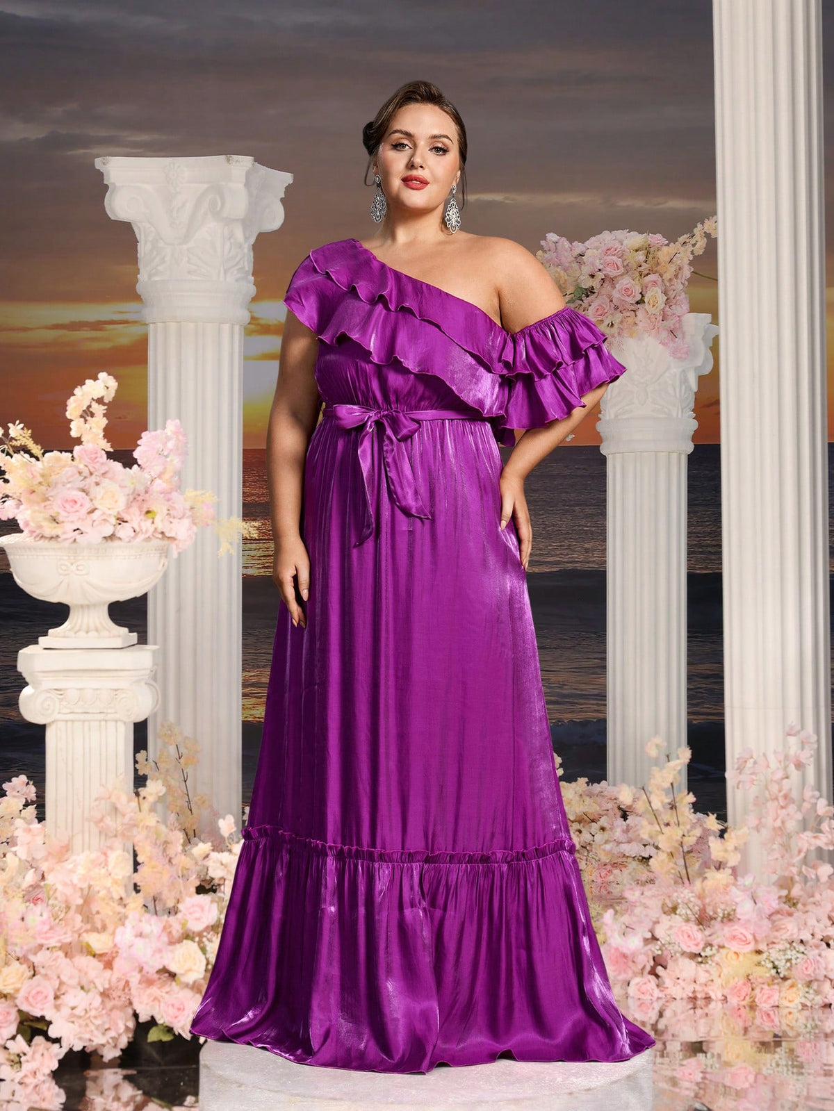 Plus Womens' Asymmetrical One Shoulder Chiffon A Line Dresses
