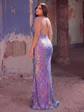 Plus Spaghetti Strap Sleeveless Backless Sequin Mermaid Dress