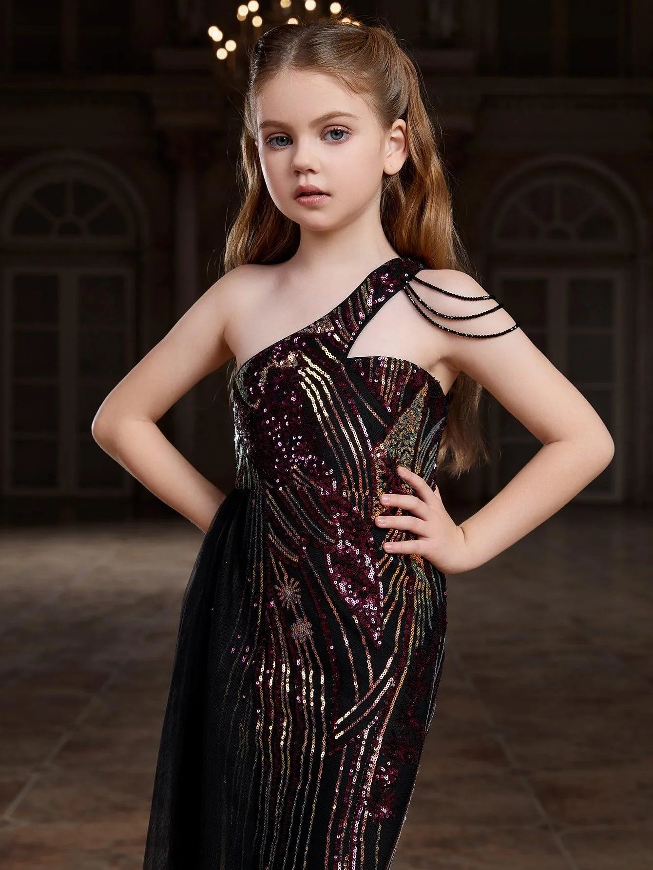 Tween Girls' One Shoulder Sleeveless Graphic Sequin Party Dress - Elonnashop