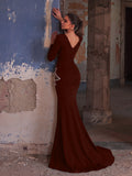 Sequin Floral Embellished Gown | High Neck Long Sleeve Maxi Dress with V-Back & High Side Slit | Formal Evening Dress for Parties, Galas, Proms