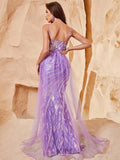 Spaghetti Strap Mesh Overlay Sequin Mermaid Dress - Elonnashop