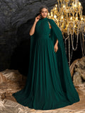 Elegant Mock Neck Cloak Sleeve Chiffon Formal Dress