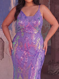 Plus Spaghetti Strap Sleeveless Backless Sequin Mermaid Dress