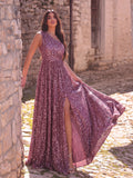 Elegant One Shoulder Sleeveless Sequin A Line Dresses