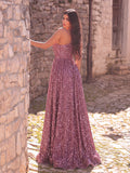 Elegant One Shoulder Sleeveless Sequin A Line Dresses