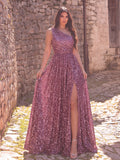Elegant One Shoulder Sleeveless Sequin A Line Dresses