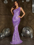 Elegant One Shoulder Sleeveless Sequin Mermaid Dress - Elonnashop
