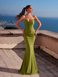Elegant Solid Strapless Mermaid Hem Evening Dress