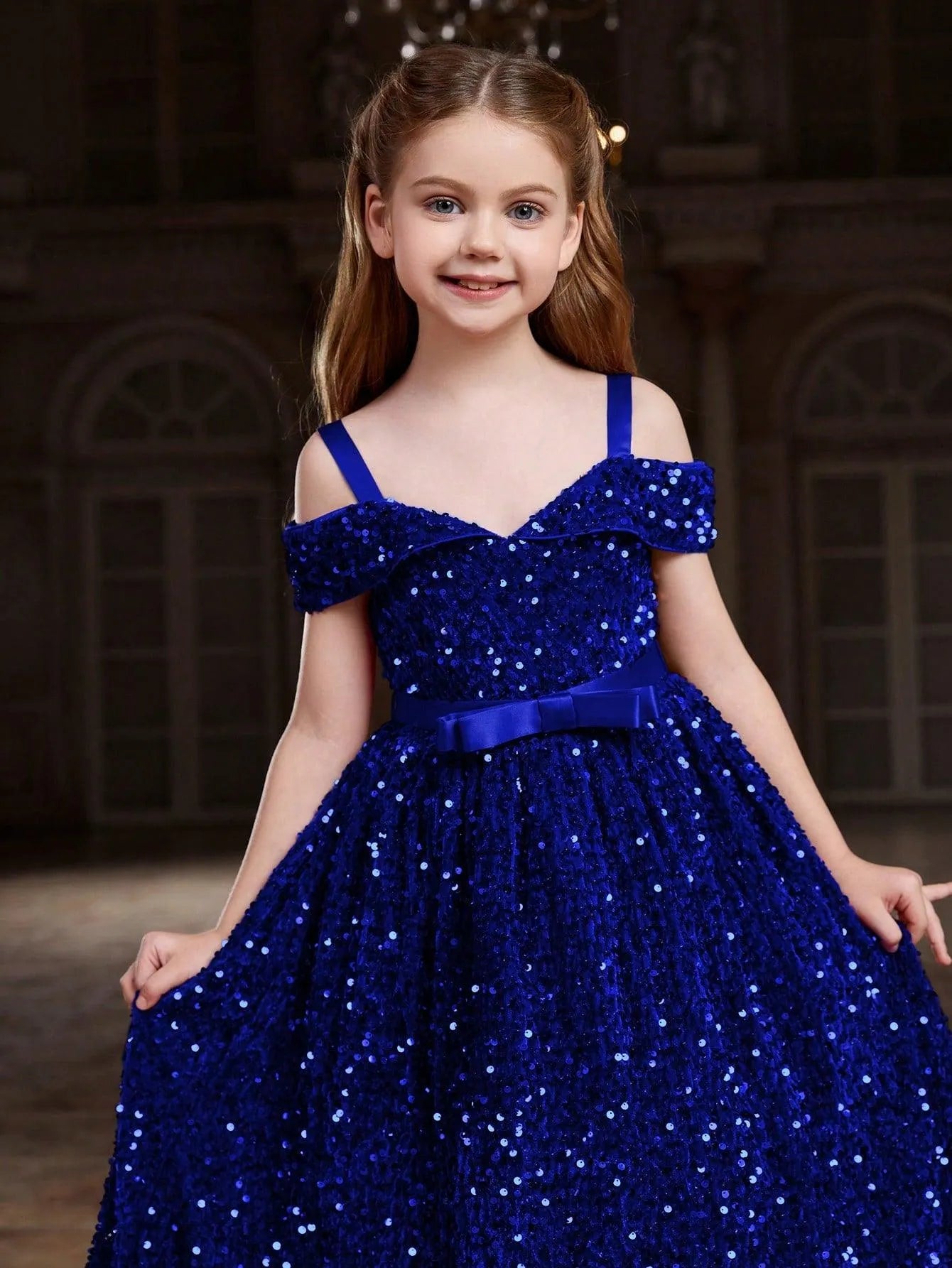 Tween Girls' Off Shoulder High Low Hem Sequin Dress - Elonnashop