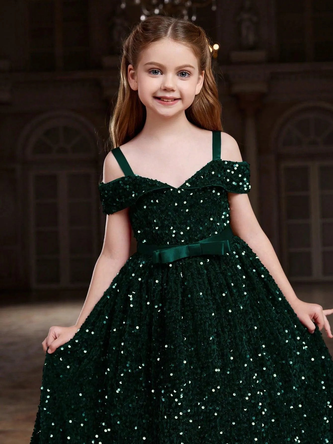 Tween Girls' Off Shoulder High Low Hem Sequin Dress - Elonnashop