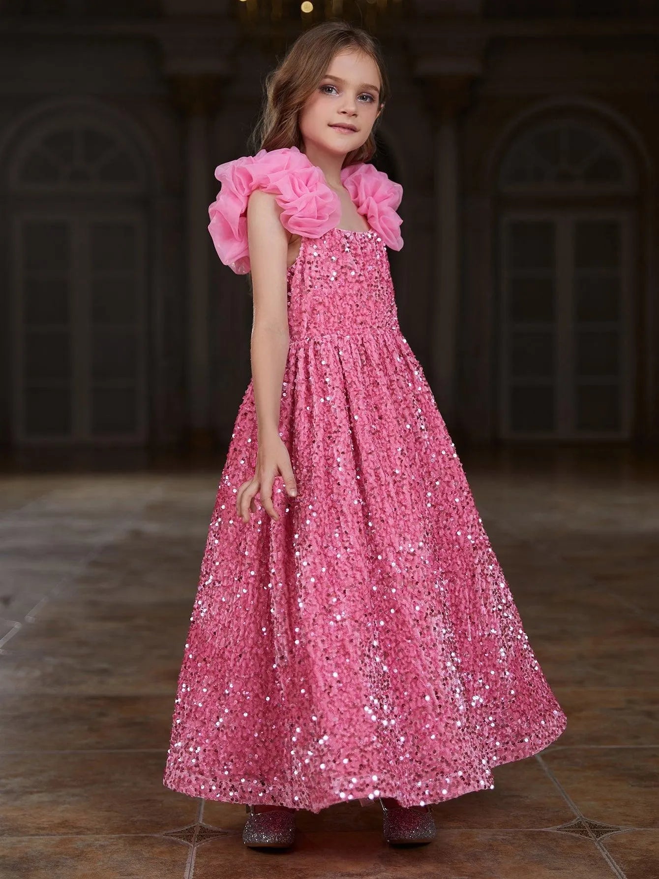 Tween Girls' Ruffle Cami Sequin Dress - Elonnashop