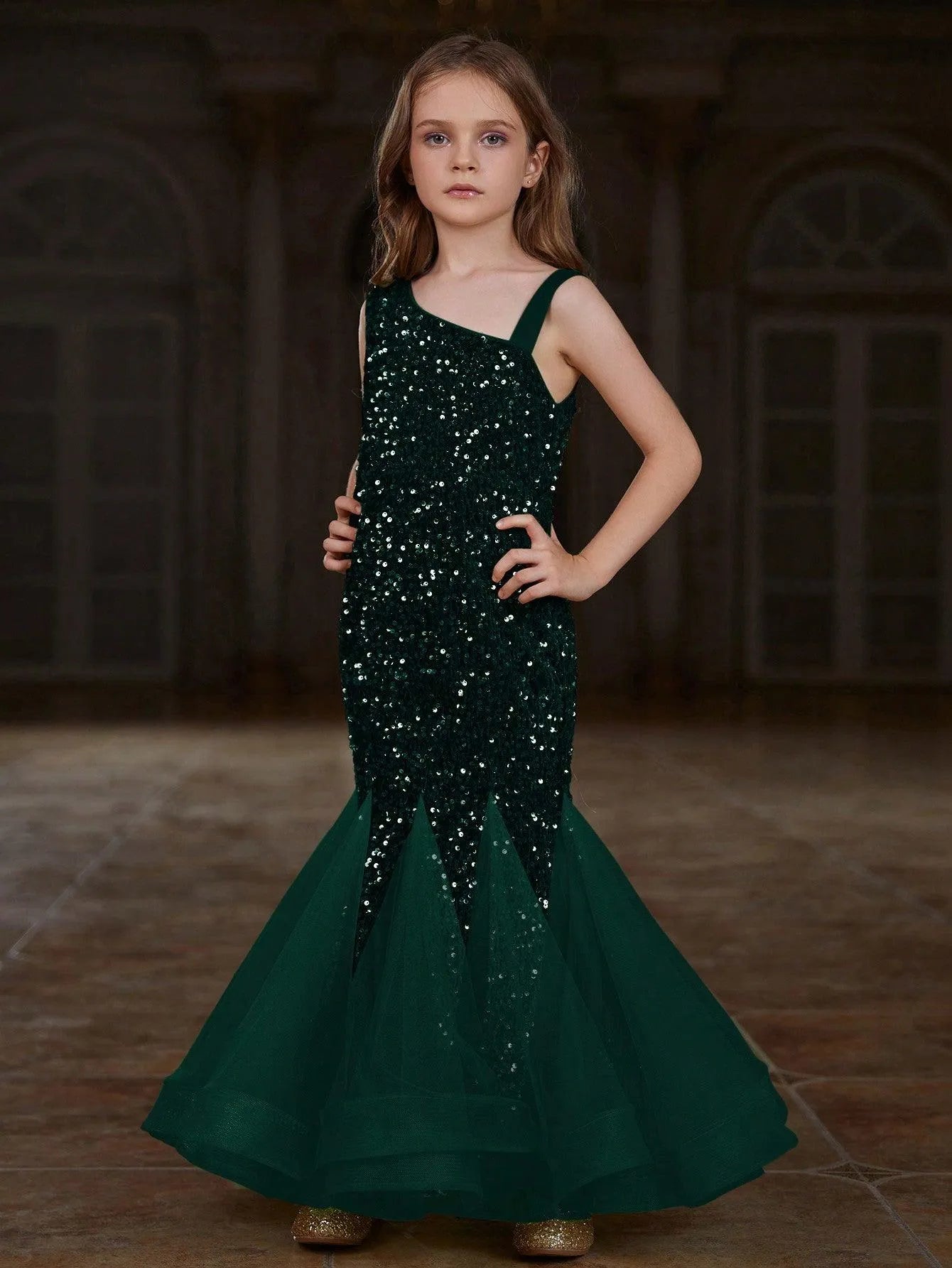 Tween Girls' Mesh Insert Mermaid Hem Sequin Dress - Elonnashop