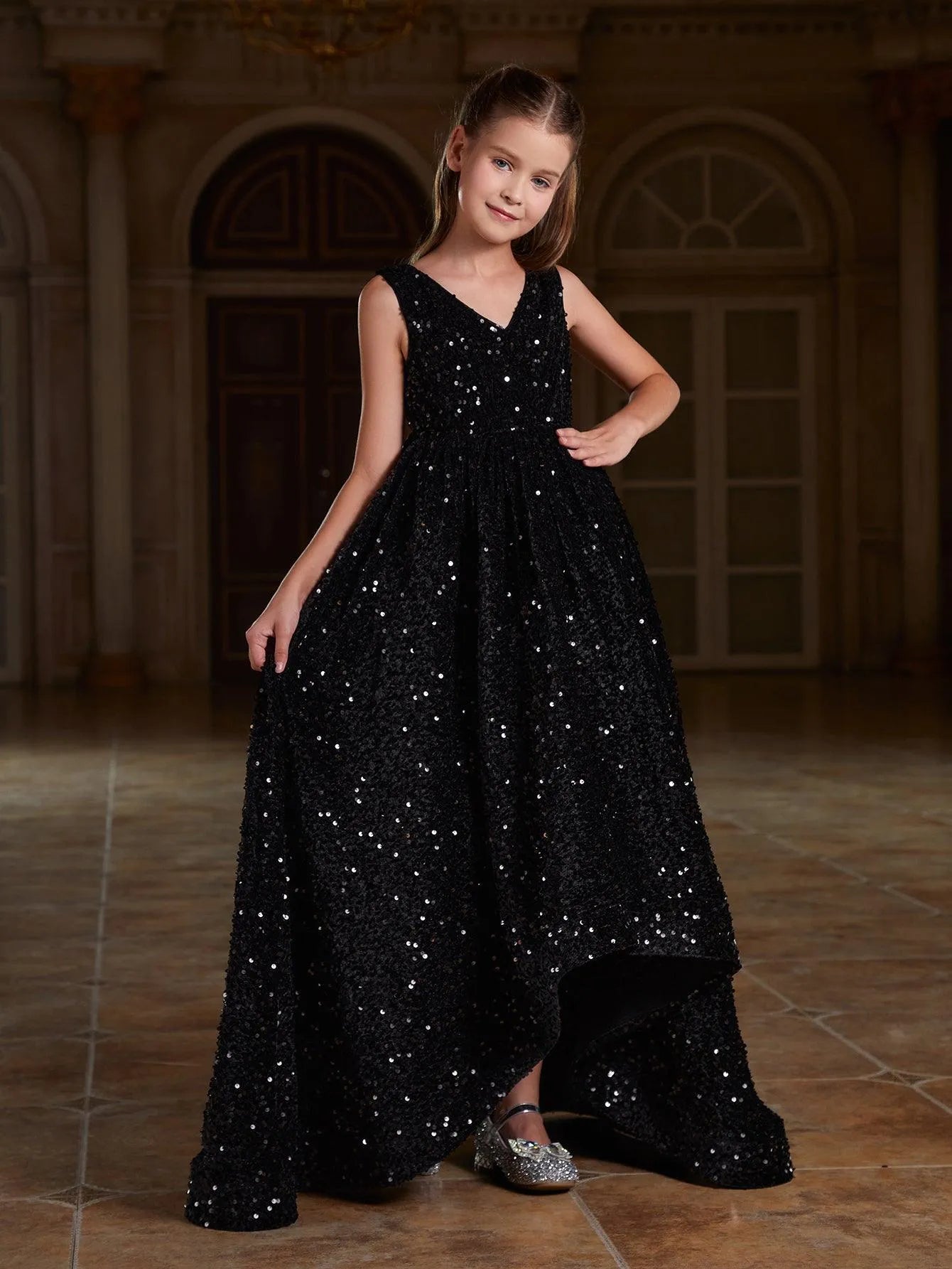 Tween Girls' Bow Back Sleeveless Sequin Maxi Dress - Elonnashop