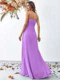 Elegant V Neck Sleeveless Ruffle Slit Chiffon A Line Dresses - Elonnashop