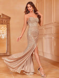 Elegant Ruched Wrap Hem Sequin Tube Dress - Elonnashop