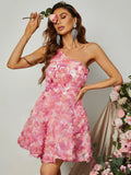 Elegant One Shoulder Sleeveless 3D Flower Dress - Elonnashop